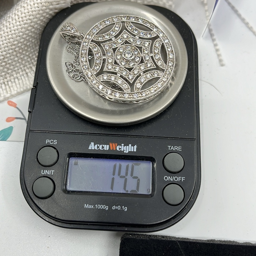 Vintage Diamonique Sterling Silver 925 Circle Pendant Necklace - 16-18" - Picture 14 of 14